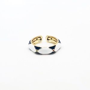 18k Gold Black & white geometric band ring